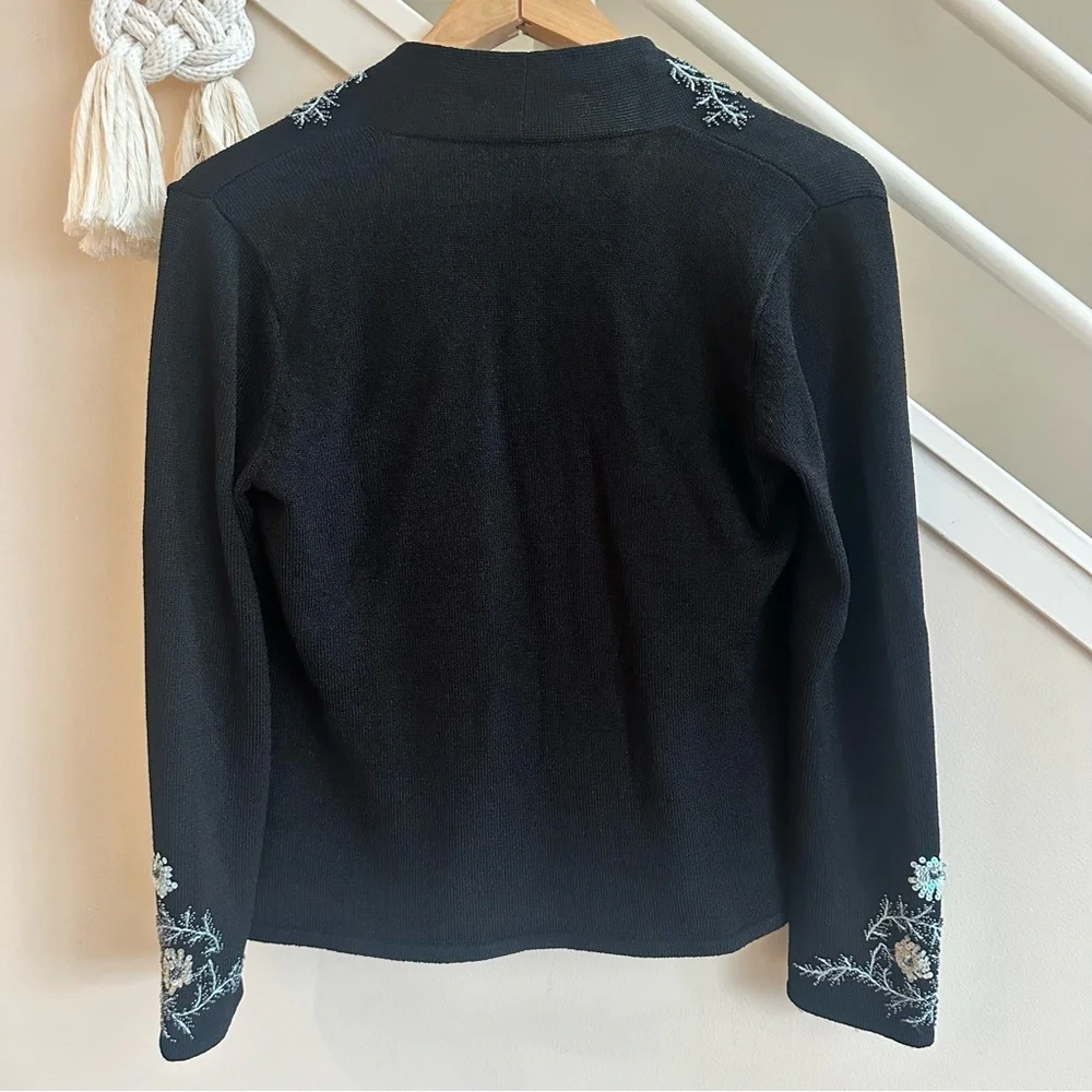 Sigrid Olsen Floral Parisian Party Beaded Sequin Cardigan Sweater Black Size SP